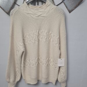Woven Heart Cream Cable Knit Sweater